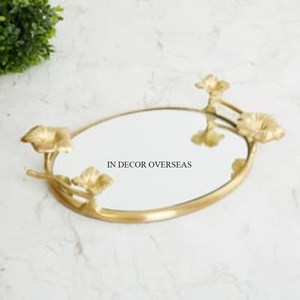 Lot de 2 bordures en métal poli brillant plaqué or et argent de haute qualité pour plateau de service en miroir de forme ronde à un prix impressionnant - Product Image 3