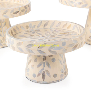Juego de soporte para pasteles con incrustaciones negras de 3 soportes de exhibición de postres de pedestal redondos bandejas de servicio con patrón Floral hecho a mano para catering de bodas - Product Image 6