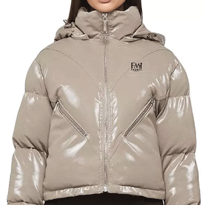 High Quality 100% Polyester Cropped <b>Down</b> Jackets for Winter Shiny Thick Warm Customizable Fabric Knitted Style - Product Image 1