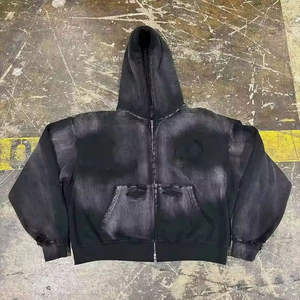 Custom Cut and Sew <b>Grey</b> Hoodies 520 Gsm 600gsm 800 Gsm Sunfaded Washed Distressed <b>Zip</b> up Plain Oversized <b>Hoodie</b> in Bulk - Product Image 6