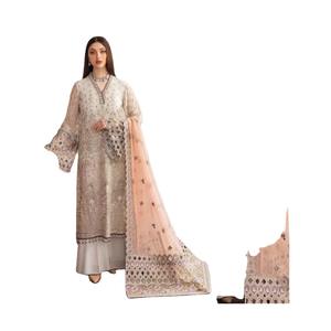 Venta al por mayor Readymade 3 piezas estilo pakistaní señoras trajes de invierno Salwar kameez bordado sobre escote con chal 2024 - Product Image 2