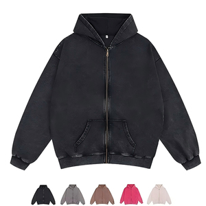 350GSM Vintage Washed Zip Hoodie Oversized 100% algodón Pullover American Retro Distressed Unisex Streetwear Jacket - Product Image 2