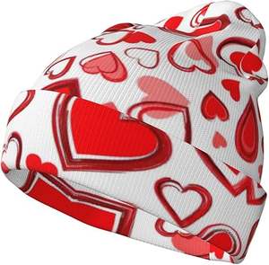 Bonnets tricotés romantiques à imprimé cœurs rouges, chauds pour femmes, élégants, unisexes, sans bord, à revers, noirs - Product Image 3