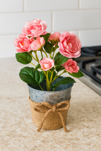 Jardinière en étain galvanisé Pot de fleur en métal rustique et jute fait à la main Décoration intérieure et extérieure vintage - Product Image 3