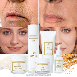 Ensemble de soins de la peau en marque privée OEM 120 ml de crème hydratante au riz 30 ml de toner 50 g de crème 100 g de lotion 100 g de nettoyant Blanchissant Anti-rides - Product Image 1