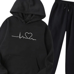 Conjunto Deportivo Reklo Industries Heart Beat Love, Sudadera con Capucha y Pantalones de Felpa Negros, Ropa Deportiva Informal de Invierno para Hombre - Product Image 4