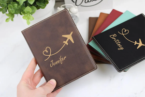 Couverture de passeport en cuir PU Laserable vierge Cadeau de voyage et d'anniversaire personnalisé Porte-passeport en cuir végétalien Étiquette de bagage - Product Image 5