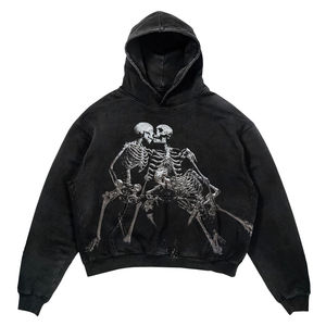 Nuevo estilo Sudadera de algodón pesado Vintage Acid Wash Recortada Sudadera con capucha desgastada con parche bordado - Product Image 1