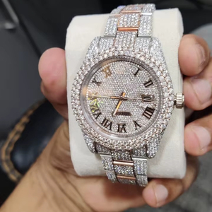 Reloj de Lujo para Hombre de Cuarzo con Moissanita VVS tipo Diamante Bicolor Amarillo y Blanco de Calidad Premium Relojes Mecánicos Analógicos con Cristal Iced Out - Product Image 2