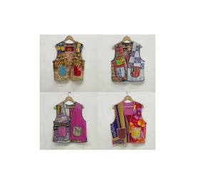 Handmade Kantha Vest Jacket, Lot of Assorted One of a Kind Indian Handmade Cotton Kantha Jacket With Pocket, Unisex <b>Sleeveless</b> - Product Image 6