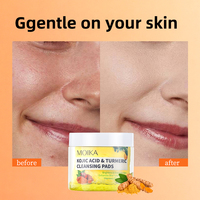 MOIKA Bio Curcuma Acide Kojique Nettoyant Visage Pads Échantillon Taille Marque Privée pour la Peau Lingettes Nettoyantes au Curcuma en Gros