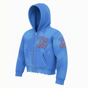 Sweat à capuche zippé pour femme 360 GSM Tissu polaire de coton bleu doux Tie Dye Qualité supérieure Logo personnalisé Broderie basiques hoodies - Product Image 4