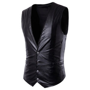 Gilet en cuir pour homme pour motard Véritable cuir de vache noir Gilet en cuir de moto sans manches avec fermeture à glissière - Product Image 2