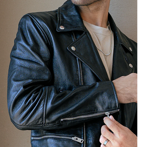 Chaqueta bomber de piel de cabra marrón personalizada para hombre con cuello levantado chaqueta de cuero genuino de moda con logotipo frontal - Product Image 4