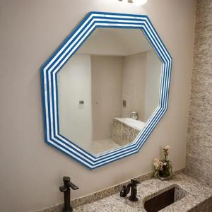 Miroir mural de luxe moderne rond en bois et métal avec incrustations d'os - Meilleure qualité pour le Ramadan - Product Image 1