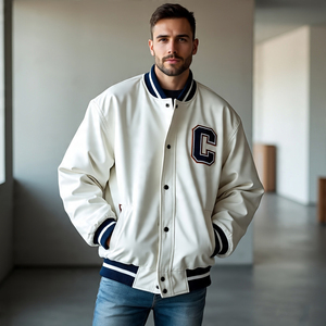 Veste universitaire pour homme 100% laine de haute qualité, col rond, coupe-vent, respirante, logo personnalisé sur le devant, couleur personnalisée, doublure en polyester - Product Image 3