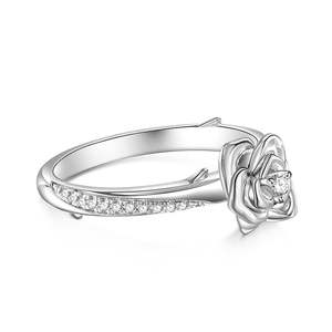 Anillo de Plata de Ley con Diamante de Corte Redondo en Forma de Rosa Jeulia - Product Image 2