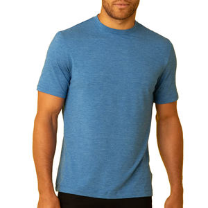 T-shirt à manches courtes en coton gris confortable de qualité supérieure pour hommes T-shirt décontracté à col rond pour hommes bleu indigo élégant - Product Image 3