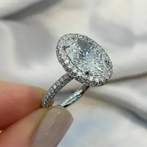 925 argent 4.86TCW ovale Moissanite diamant Vintage bague de fiançailles Halo Tishya diamant élégant alliance pour les femmes - Product Image 4