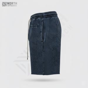 Shorts en toile décontractés pour hommes avec cordon de serrage Logo personnalisé Séchage rapide Vintage Distressed Acid Washed Shorts d'été - Product Image 6