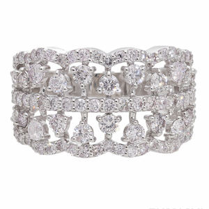 แหวนทองขาว14K สุดหรูพร้อมเพชรธรรมชาติเจียระไนหลายแถวแบบง่ามหรูหราและดีไซน์แบบ Openwork - Product Image 2