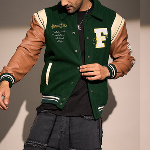 Veste universitaire verte pour homme, en polyester/coton mélangé, style bomber, avec patch brodé sur le devant, streetwear tendance - Product Image 1