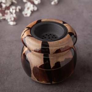 Quemador de incienso Oud de estilo árabe Combo de resina negra y madera brillante con inserto extraíble - Product Image 3