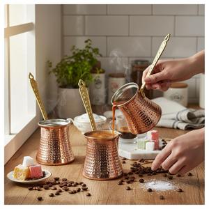 Ensemble de 3 pièces classique en cuivre Bakr pour Cezve avec design traditionnel lourd El Dvme - Product Image 2