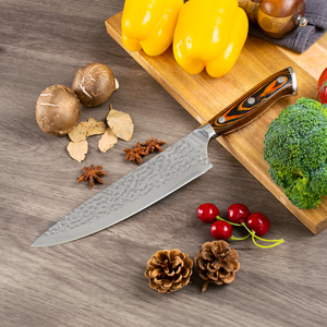 Venta al por mayor personalizado de alta calidad OEM ODM servicio de acero inoxidable cuchillo de Chef de cocina con mango de madera Pakka hoja afilada fija - Product Image 2