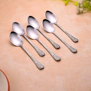 Set 6 Classic Silver Blossom Tea Spoons Long Handle 10ml <b>Small</b> Capacity Dessert Coffee Teaspoons <b>Mirror</b> for Weddings Cafes - Product Image 1