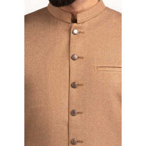 Chaleco Básico para Hombre, Color Marrón Caramelo, Corte Regular, Estilo Casual Elegante, Resistente al Viento, con Botones, de Lona, Poliéster, Tejido, para Verano - Product Image 2