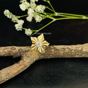 Espárragos de loto de diamante natural de oro sólido de 14 quilates para lóbulo de la oreja, Concha, trago, hélice Tragus joyería fina. - Product Image 5