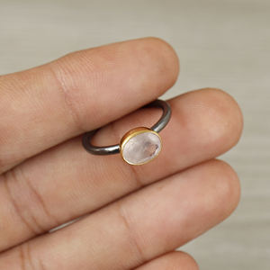 Minimalist <b>Rose</b> <b>Quartz</b> <b>Ring</b> For Women 925 Sterling Silver & Gold Bezel Elegant Daily Wear Gemstone Jewelry - Product Image 1