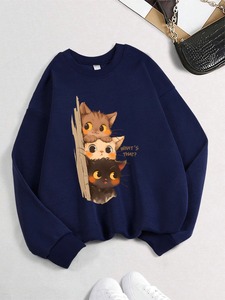 Sudadera con Capucha Estampada con Tres Gatitos Te Están Observando Secretamente, Sudadera Holgada Informal para Mujer, Ropa Deportiva Básica, Sudadera de Invierno - Product Image 2