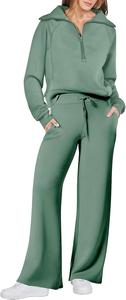 Ensemble de survêtement 2 pièces pour femme en coton respirant 100% avec logo personnalisé en gros, ensemble de survêtement 2 pièces et ensemble de survêtement pour femme - Product Image 5