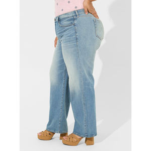 Pakistan tannerie Logo personnalisé respirant léger grande taille automne dames taille haute Denim Baggy jambe large ample droite privé - Product Image 3