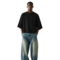 Kaos Crop Baggy Premium Bermerek Desainer 100% Katun Combed Jersey Rajut Bernapas 220g O-Neck Lengan Pendek Streetwear