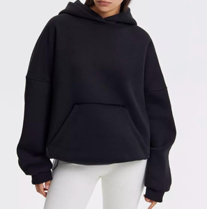 Sudadera con capucha de mujer personalizable 100% algodón jersey de gran tamaño transpirable logotipo personalizado impresión sólido hombro caído servicio OEM - Product Image 5