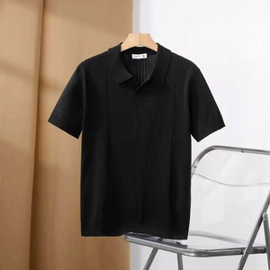 100% suéter Merino de verano para hombre, jersey de solapa de manga corta, suéter de cuello POLO, Top holgado, ropa de punto, camiseta de talla grande - Product Image 4