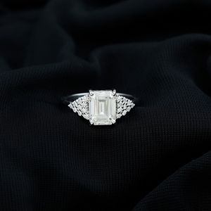 Statement Emerald Cut Engagement Ring with <b>Side</b> Stones 925 Sterling Silver - Product Image 2