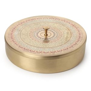 กล่องเครื่องเทศทองเหลืองดีไซน์แกะสลักด้วยมือพร้อมกล่องเครื่องเทศโลหะทรงกลมสีสดใส - Product Image 1
