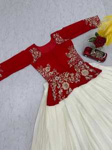 Ensemble Lehenga avec veste peplum traditionnelle pour femmes, broderie ethnique indienne, tenue de fête festive, haut et jupe Salwar - Product Image 6
