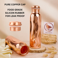 Botella de Agua Portátil de Cobre Natural Clásico, Diseño Único y Moderno Personalizado, Certificada Ayurvédica, para Viajes