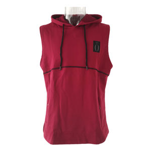 Débardeur de sport à capuche personnalisé en coton pour homme, sans manches, uni, pour la musculation, avec poche - Product Image 1