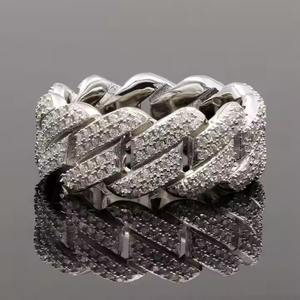 แหวนแต่งงานสีทองขาวทึบ14K แหวนเพชรโมอิสซาไนต์แท้10มม. สำหรับผู้หญิงแหวนเชื่อมคิวบาและชุบโรเดียม - Product Image 1