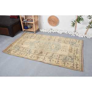 Alfombra Turca de 3.9x6.2 pies, Alfombra Vintage Beige a Rayas de Lana - Product Image 3
