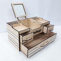 Organisateur de maquillage multifonctionnel à trois niveaux en bois de manguier, brillant, avec tiroirs de rangement, de type moyen, sur pied, pour comptoir cosmétique