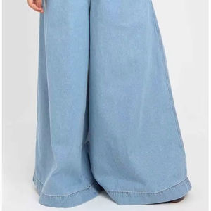 Pantalones ajustados de mezclilla azul transpirable de alta calidad para mujer, pantalones de moda informal Vintage con cintura con logotipo de piernas anchas, ventas completas - Product Image 3