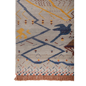 Tapis géométrique gris et noir Freedom Manchaha en laine et soie de bambou noué à la main, technique de tissage plat pour salon - Product Image 4