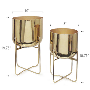 Juego de dos macetas de metal blanco con soportes, macetas decorativas modernas para plantas de interior, decoración del hogar y la Oficina - Product Image 3